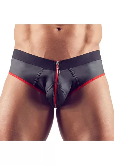 Mens jockstrap zip red trim