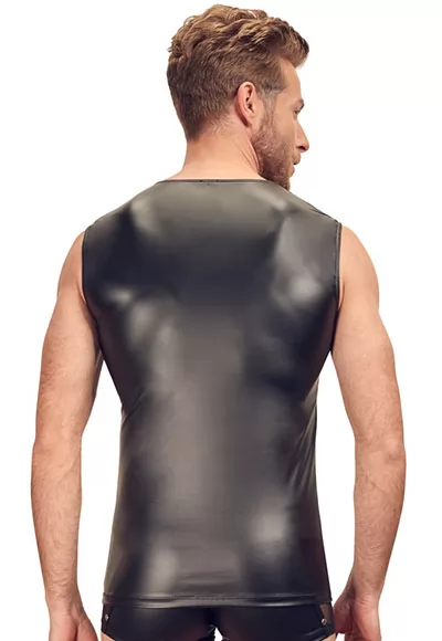 Mens Tank Top zip wetlook sheer inserts