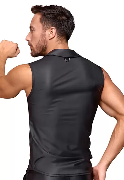 Sleeveless shirt in matte black for men