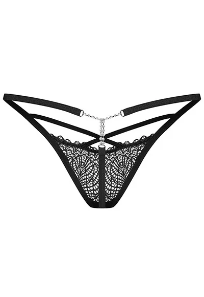 Black lace thong with jewel Iliosa