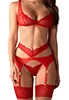 Red bra thong garter belt set Cupide Desir