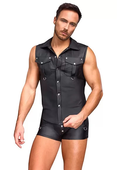 Sleeveless shirt in matte black for men