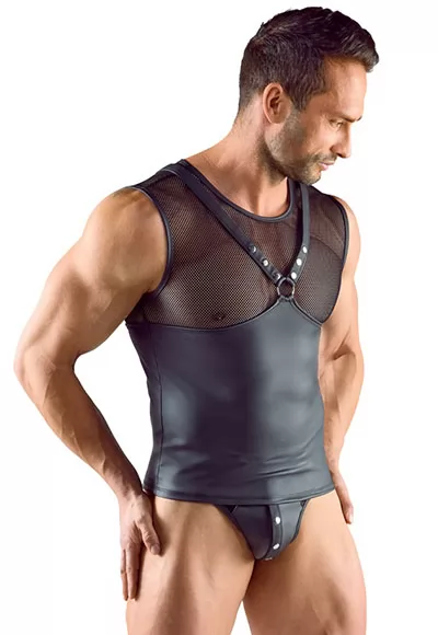 Sleeveless top in matte black for men