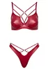 Bra and thong in matte red faux leather