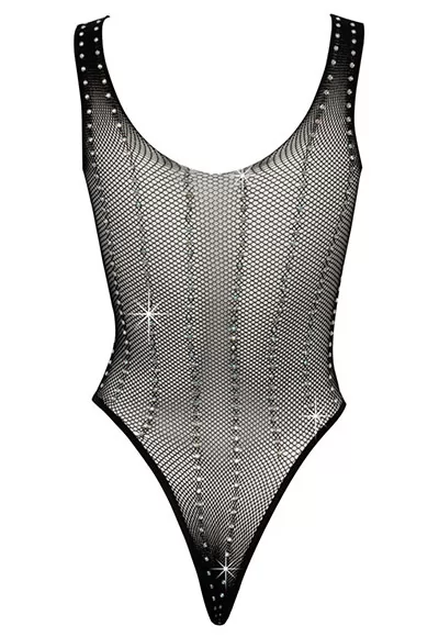 Dazzling bodysuit fishnet with rhinestone