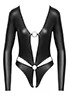 Open bodysuit long sleeves faux leather