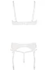 Open white lingerie suspenders 3 pieces