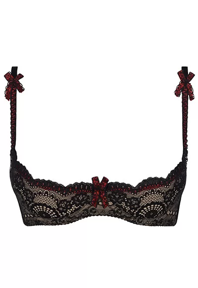 Red black lace shelf bra