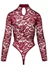 Red lace bodysuit high collar