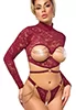 Cupless top lingerie and crotchless thong red lace