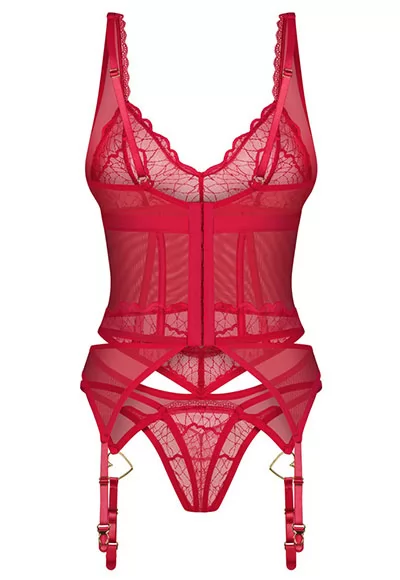 Sexy red lace basque and thong