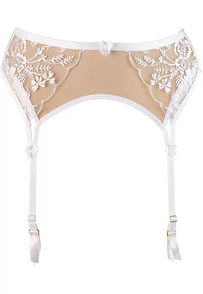 Transparent tulle white beige Suspender Belt