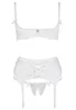 White open bra garter belt Lingerie 3 pieces