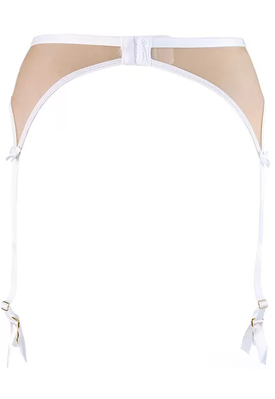 Transparent tulle white beige Suspender Belt