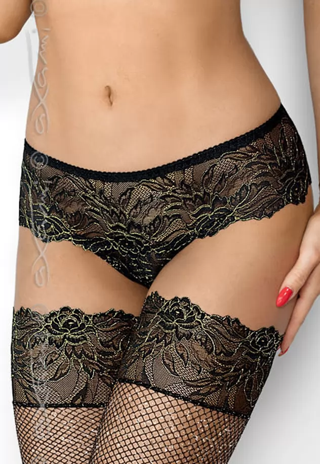 Black and gold lace Brazilian brief