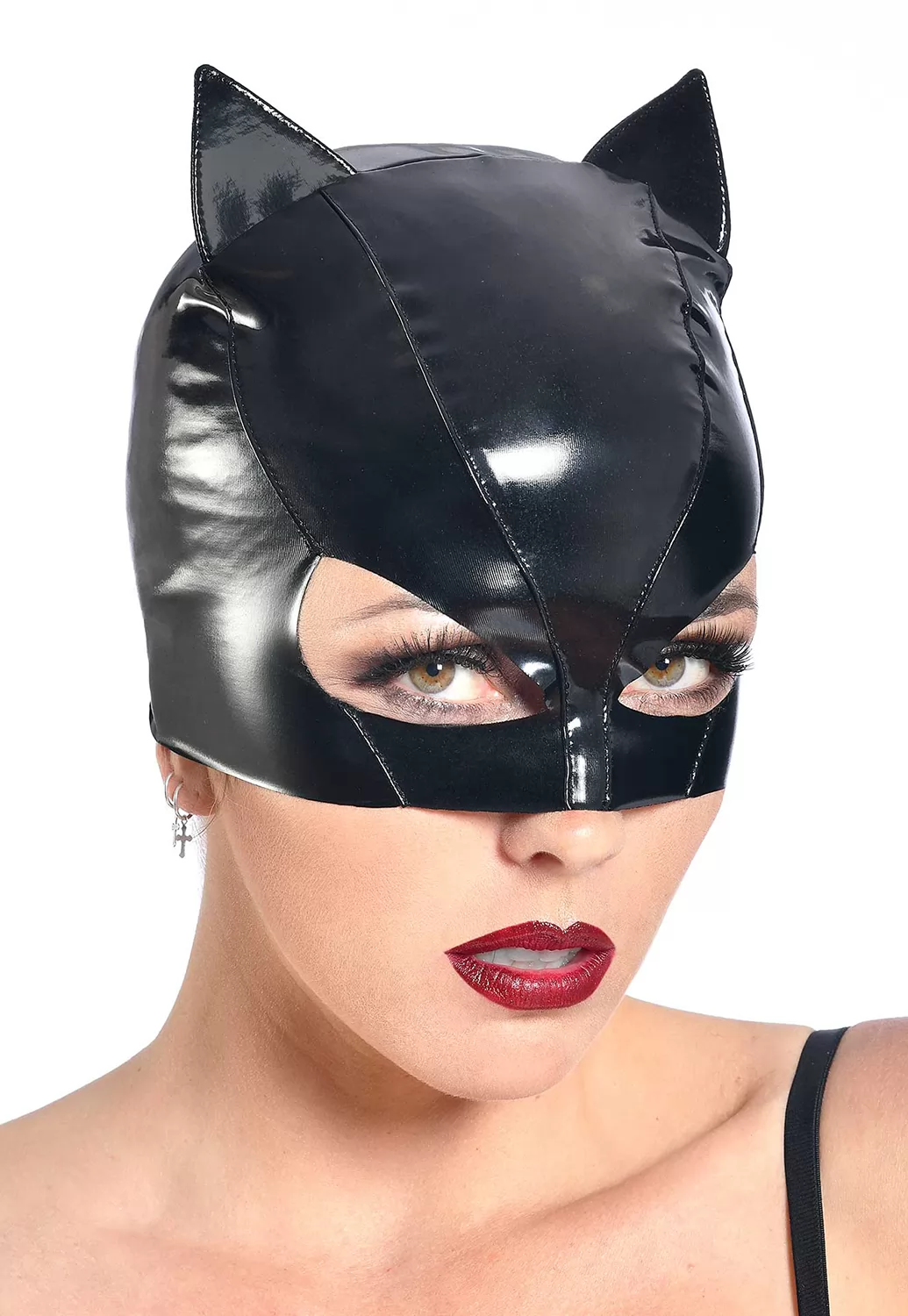 cat woman vinyl black Mask