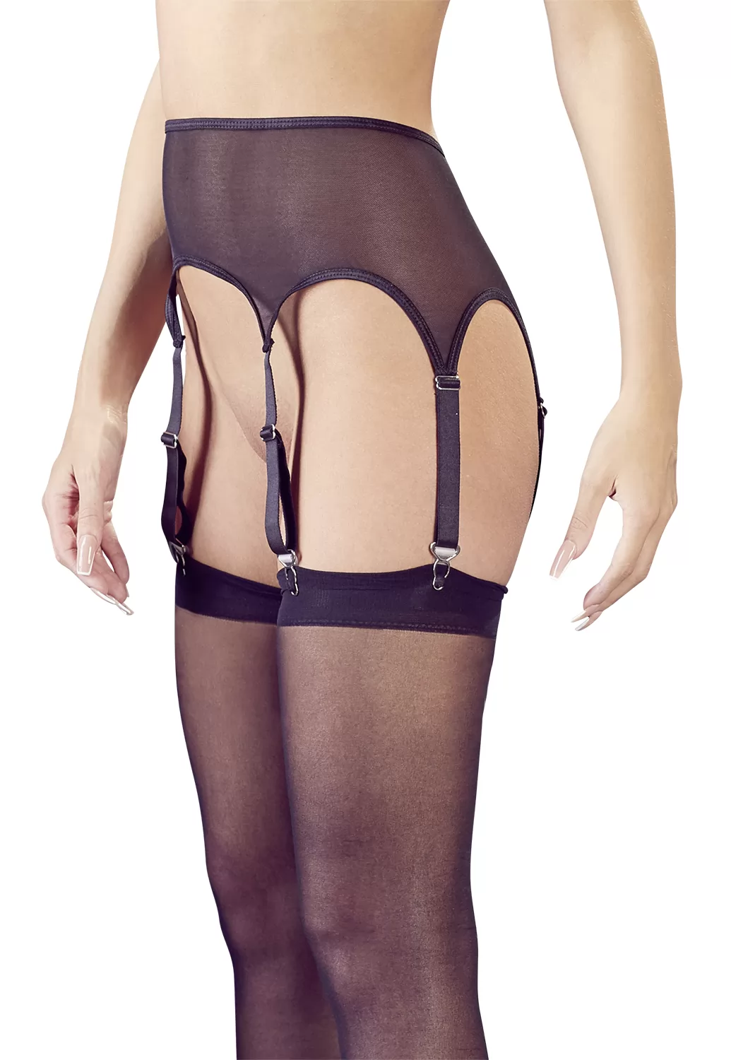 Fishnet black suspender belt 6 straps and stockings