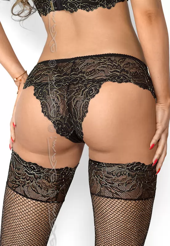 Black and gold lace Brazilian brief