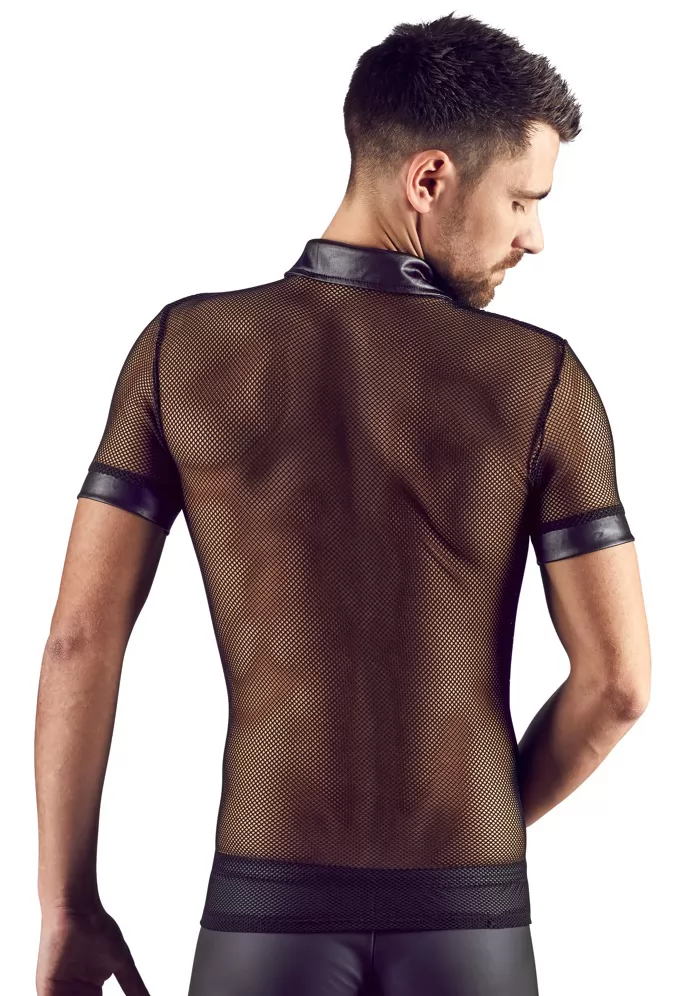 Mens net and wetlook polo shirt