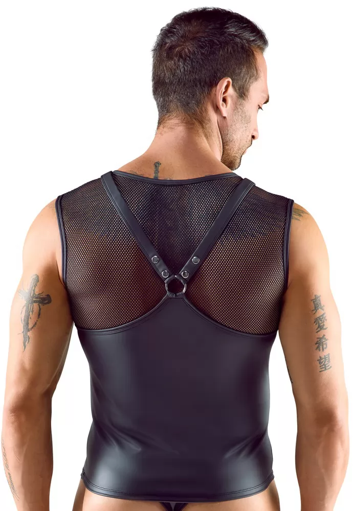 Sleeveless top in matte black for men