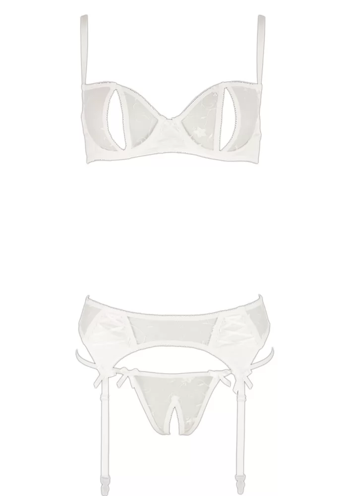 Open white lingerie suspenders 3 pieces