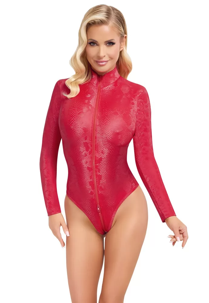 Red long sleeved bodysuit snake pattern