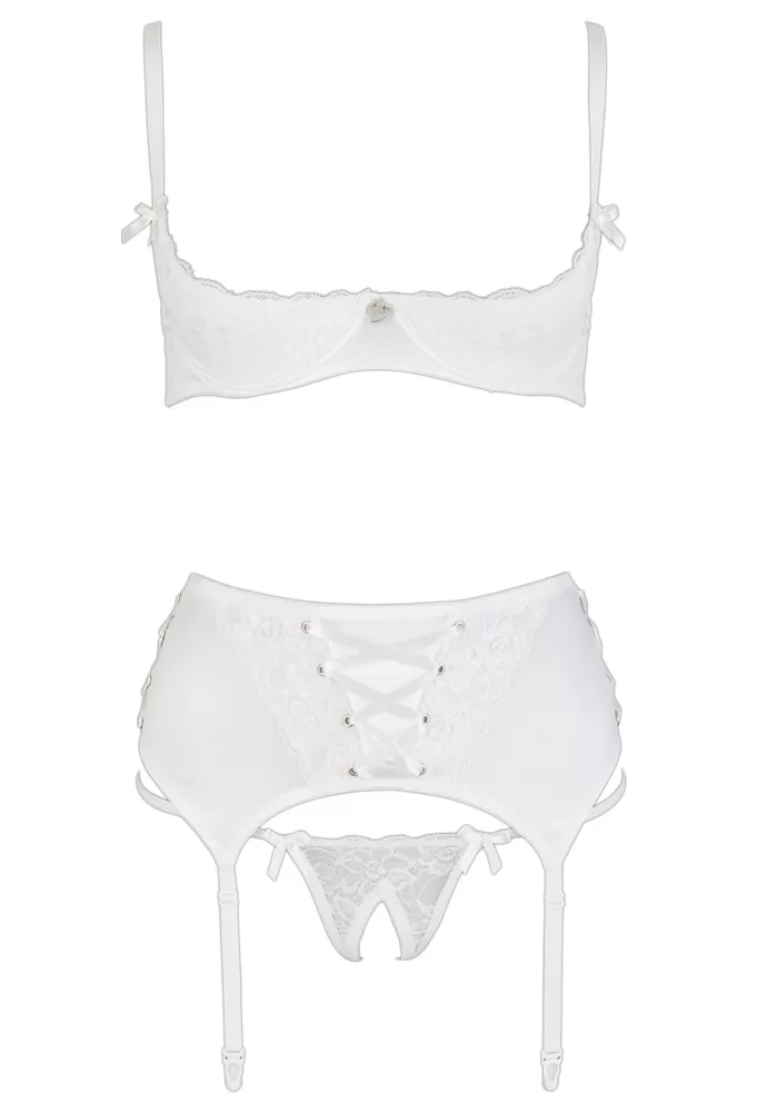 White open bra garter belt Lingerie 3 pieces