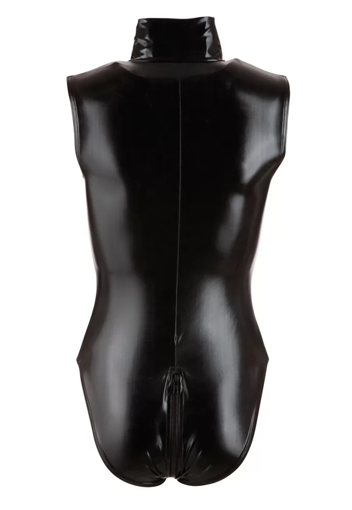 Zipped high neck body in false leather