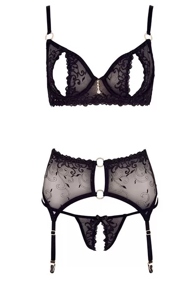 Lingerie ouverte ensemble jarretelles 3p