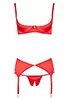 Soutien gorge demi bonnet jarretelles et string rouge