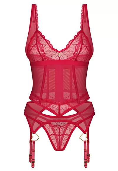 Guêpière rouge dentelle sexy et string