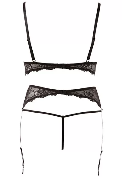 Lingerie ouverte perles sexy Noir 3pièces