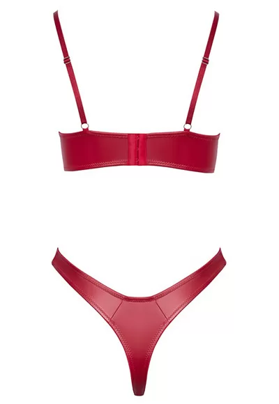 Soutien gorge et string en faux cuir mat rouge