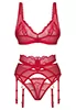 Soutien gorge string porte jarretelles rouge Cupide Desir