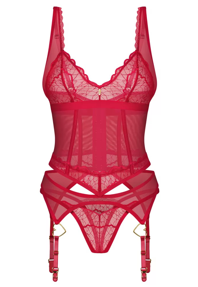 Guêpière rouge dentelle sexy et string