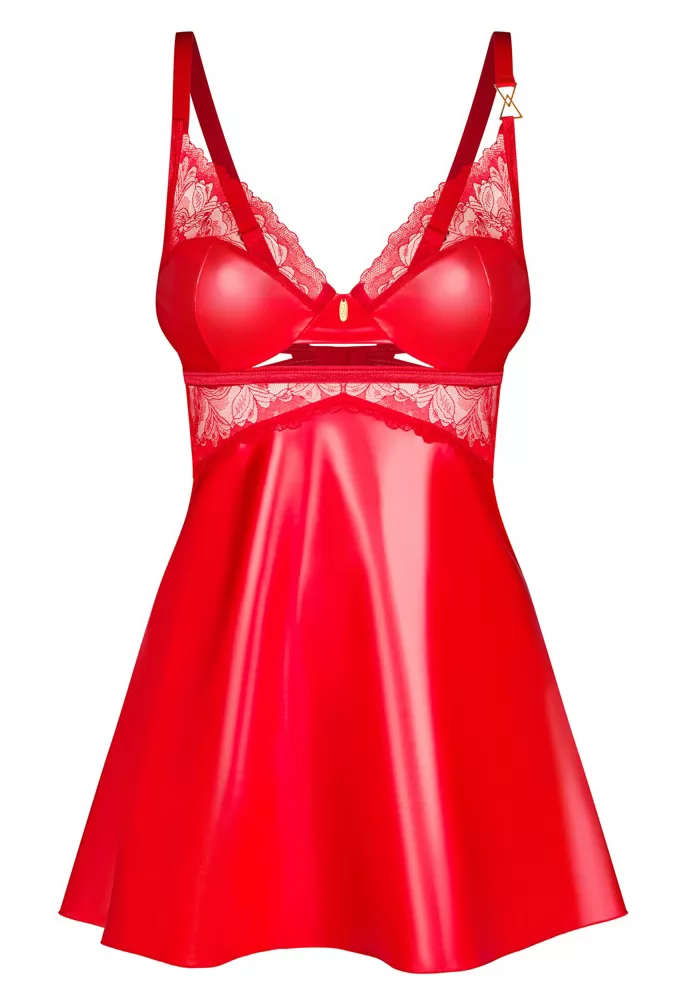 Nuisette sexy rouge satiné Aliosa et string