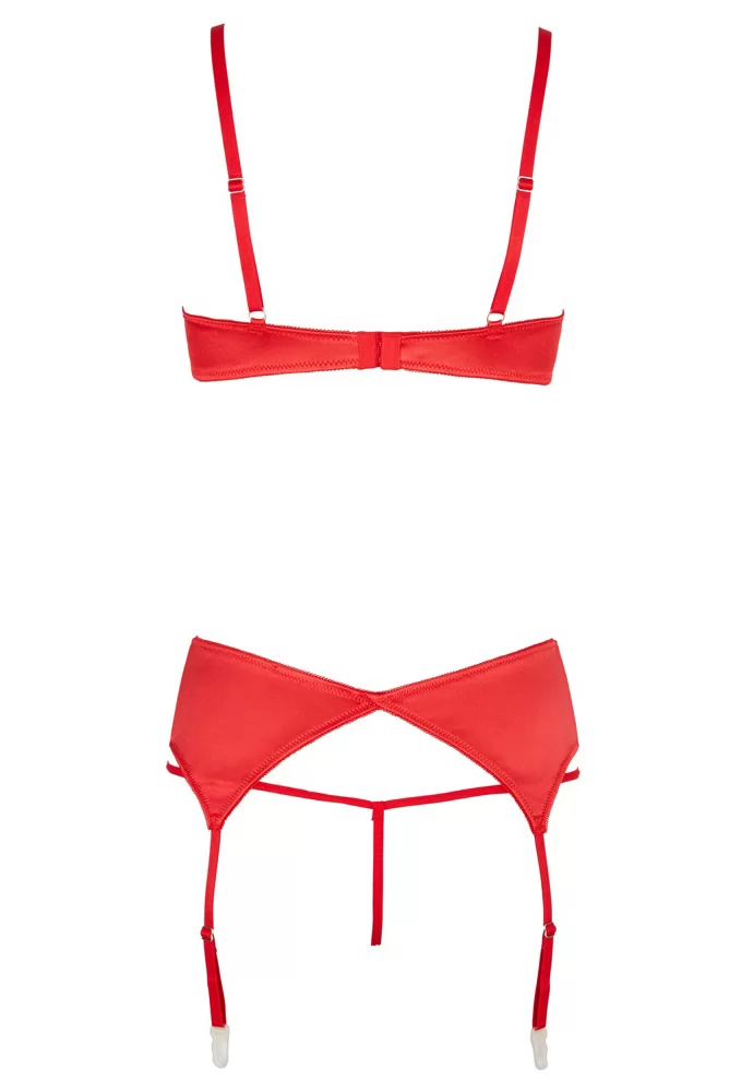 Soutien gorge demi bonnet jarretelles et string rouge