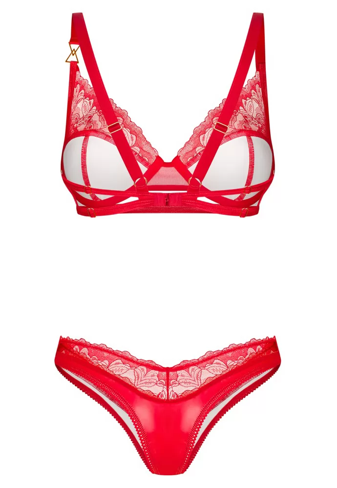 Soutien gorge et string rouge satiné Aliosa