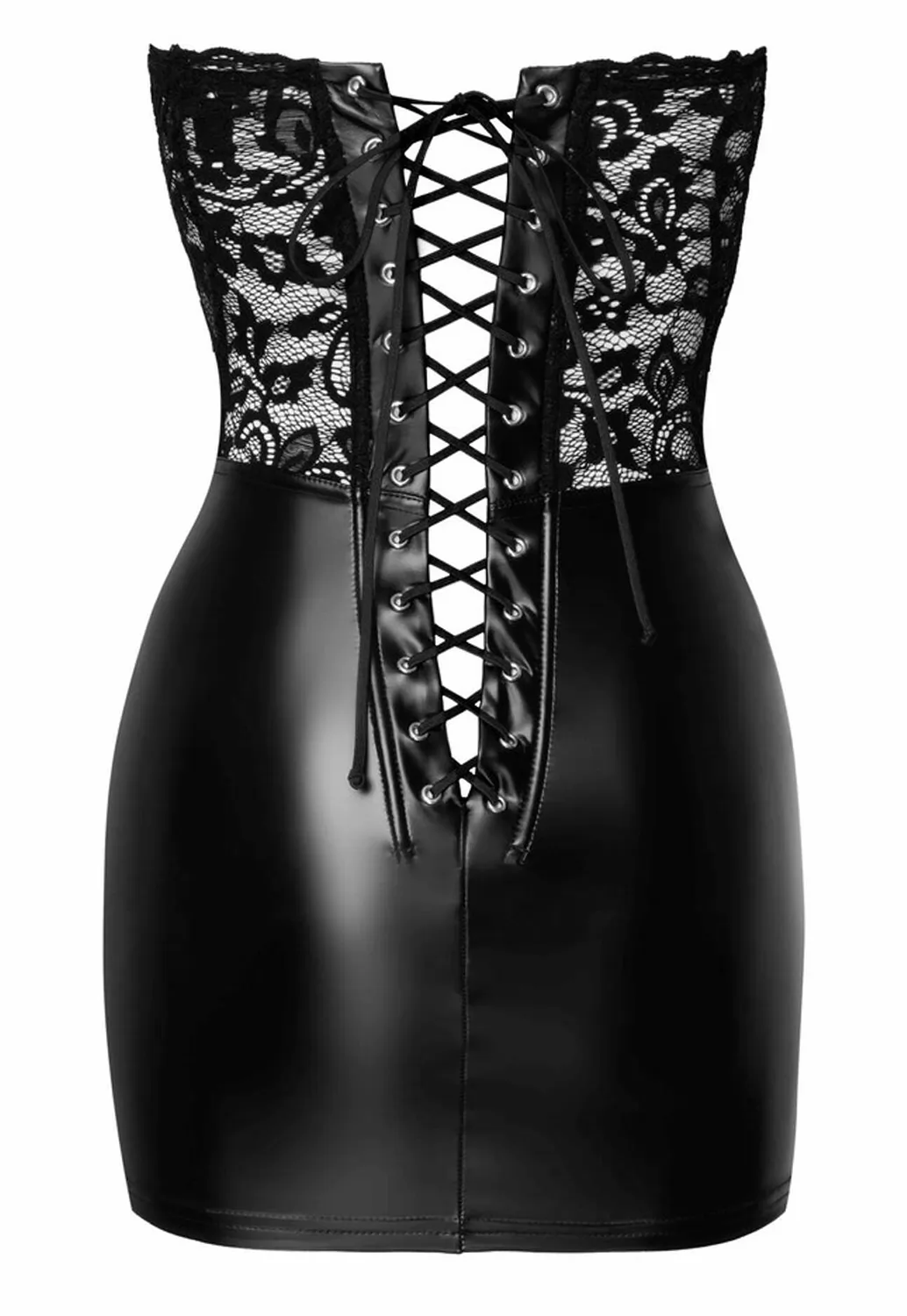 Mini robe wetlook corset en dentelle à lacets Solace